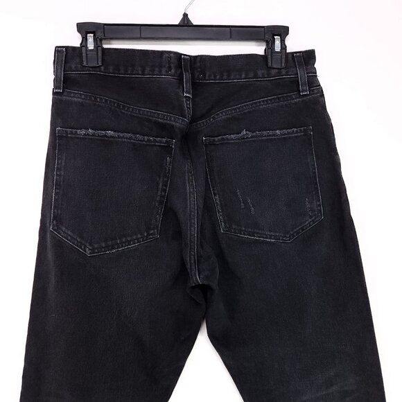 AGOLDE Straight Leg Jeans Women’s 29 Distress Black Button Fly Mid Rise Denim - Picture 5 of 15